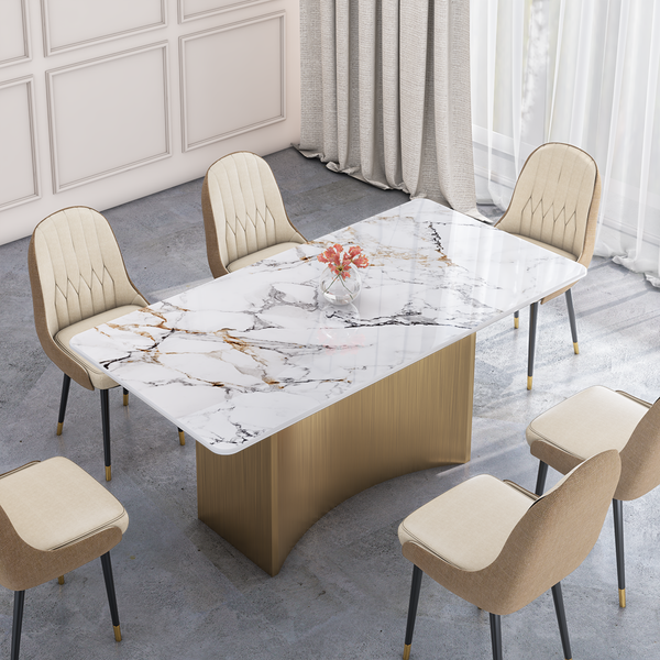 CONTOUR 6 Seater Porcelain Marble Dining Table